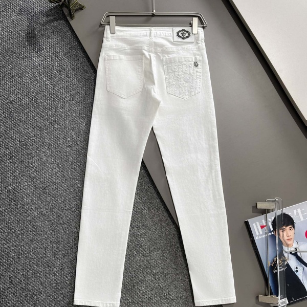 DIOR ディオール メンズ デニムパンツ ホワイト ストレート 刺繍ロゴ ジャガードポケット クリーン 上品 高級感