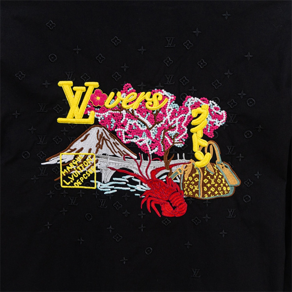 ブラック 刺繍ロゴ 海洋モチーフ ロブスターデザイン 長袖シャツ ライトアウター メンズ レディース LOUIS VUITTON ルイヴィトン