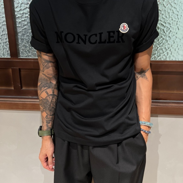 MONCLER モンクレール メンズ 半袖Tシャツ フロッキーロゴ コットン クルーネック ゆったり シンプル カジュアル 夏
