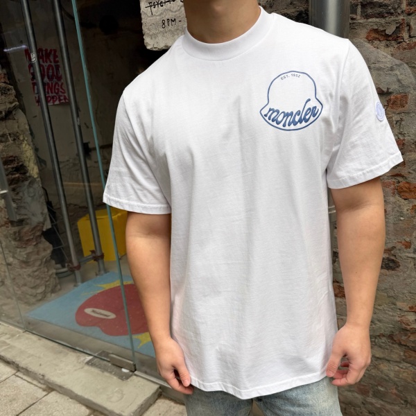 MONCLER モンクレール メンズ 半袖Tシャツ ラウンドロゴ プリント コットン クルーネック シンプル カジュアル 夏