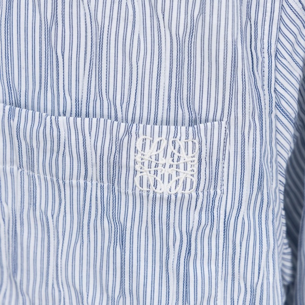 LOEWE ロエベ メンズ 長袖シャツ ストライプ 波柄テクスチャー 刺繍ロゴ コットン混 シャツジャケット カジュアル