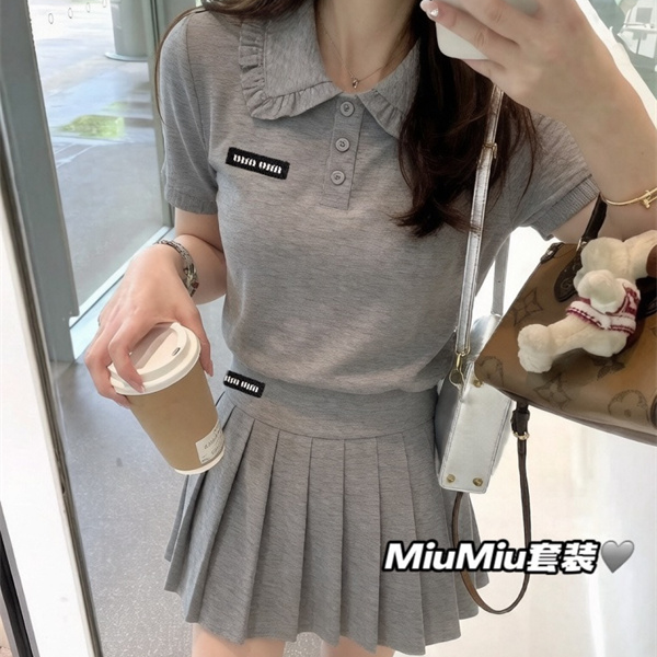 フリルカラー 半袖トップス Miu Miu グレーセット ミュウミュウ コピー