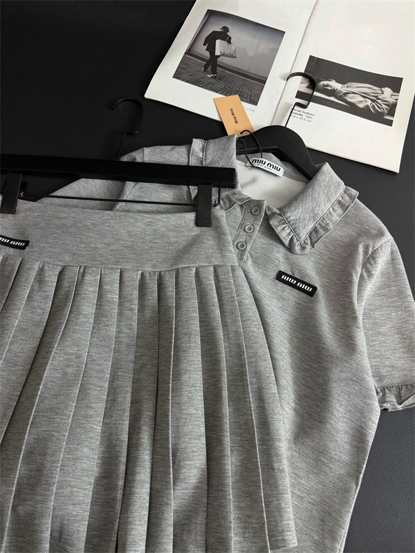 フリルカラー 半袖トップス Miu Miu グレーセット ミュウミュウ コピー