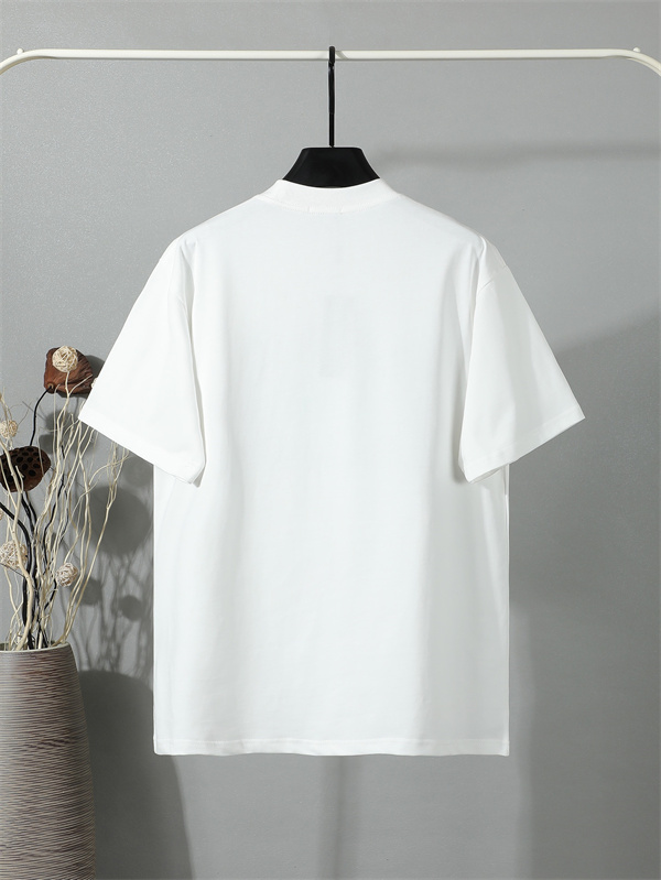  ホワイト 半袖Tシャツ DIOR ブルーロゴ刺繍 ディオール コピー ブラックフレーム装飾 クルーネック 無地バックデザイン