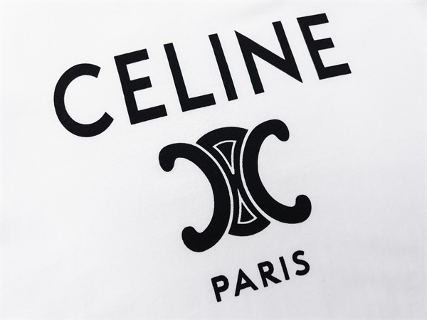  ホワイト リンガーTシャツ CELINE トリオンフロゴ セリーヌ コピー ブラックパイピング 半袖 クルーネック PARISプリント