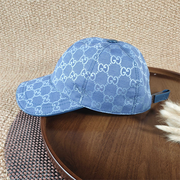 ブルーデニム キャップ GUCCI GG総柄 グッチ コピー ウォッシュ加工風 ベースボールキャップ カーブブリム帽子