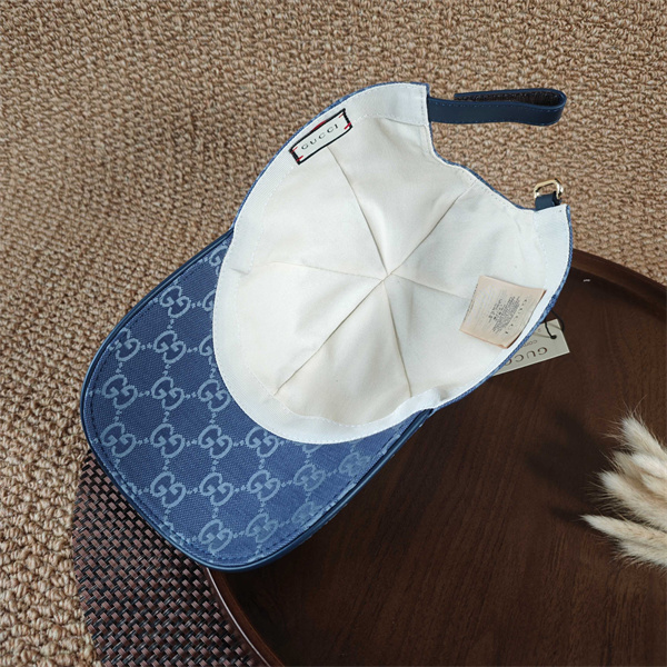 ブルーデニム キャップ GUCCI GG総柄 グッチ コピー ウォッシュ加工風 ベースボールキャップ カーブブリム帽子
