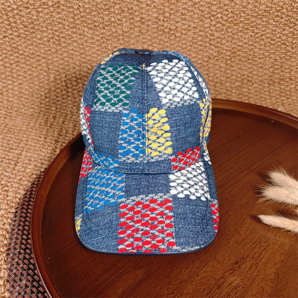 ブルーデニム キャップ Louis Vuitton カラーブロック柄 ルイヴィトン コピー ドットプリント ベースボールキャップ カーブブリム