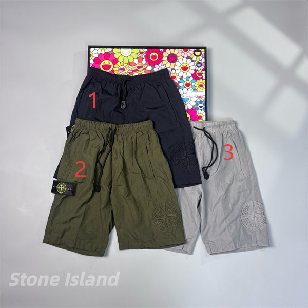  カーキ ナイロンショーツ Stone Island ロゴパッチ ストーンアイランド コピー ワイドシルエット ドローコード 半ズボン
