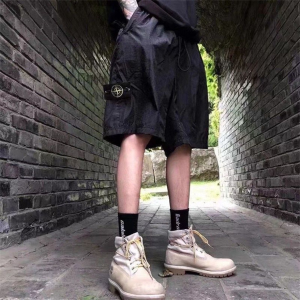  カーキ ナイロンショーツ Stone Island ロゴパッチ ストーンアイランド コピー ワイドシルエット ドローコード 半ズボン