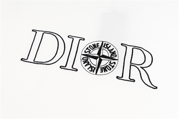 ブラック ホワイト 半袖Tシャツ DIOR フロントロゴ ディオール コピー ブラックライン刺繍風 クルーネック 無地バック