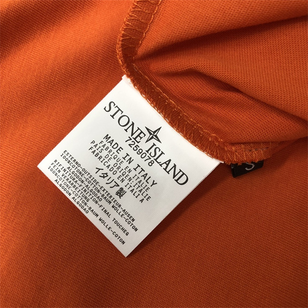 オレンジ 半袖Tシャツ Stone Island 袖ロゴパッチ ストーンアイランド コピー クルーネック 無地ボディ カラー展開 ソリッドカラー