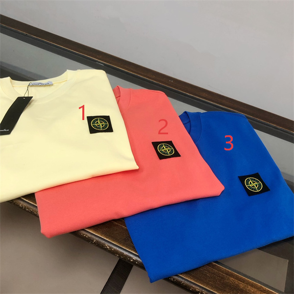 ロイヤルブルー 半袖Tシャツ Stone Island 胸元ロゴパッチ ストーンアイランド コピー クルーネック 無地ボディ カラー展開