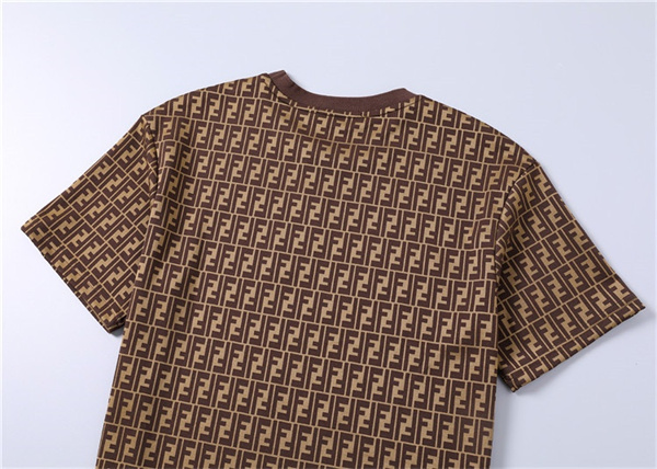 ブラック ホワイト 半袖Tシャツ FENDI FF総柄 フェンディ コピー クルーネック モノトーンロゴプリント