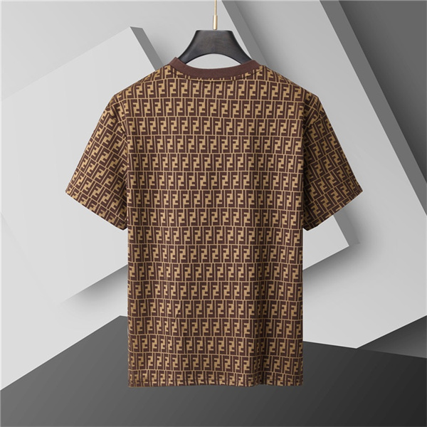 ブラック ホワイト 半袖Tシャツ FENDI FF総柄 フェンディ コピー クルーネック モノトーンロゴプリント
