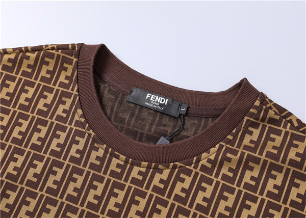ブラック ホワイト 半袖Tシャツ FENDI FF総柄 フェンディ コピー クルーネック モノトーンロゴプリント
