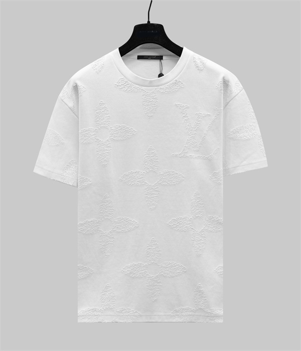 ホワイト 半袖Tシャツ Louis Vuitton エンボスモノグラム ルイヴィトン コピー 同色ロゴ総柄 クルーネック 立体素材感