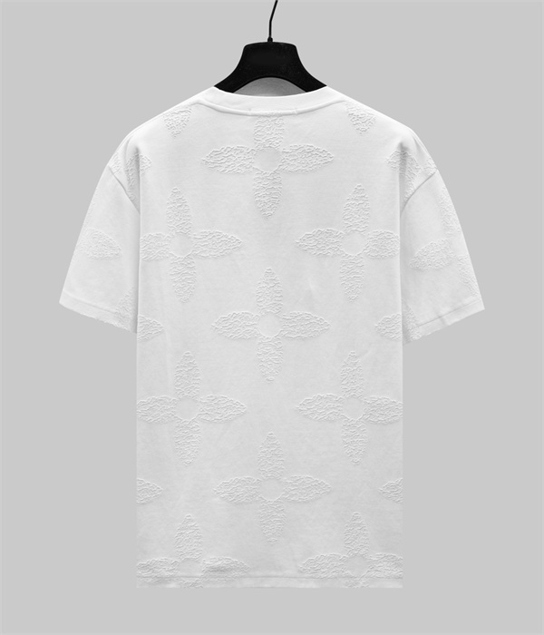 ホワイト 半袖Tシャツ Louis Vuitton エンボスモノグラム ルイヴィトン コピー 同色ロゴ総柄 クルーネック 立体素材感