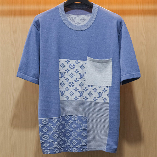 半袖ニットTシャツ Louis Vuitton パッチワークモノグラム ルイヴィトン コピー 胸ポケット付き クルーネック