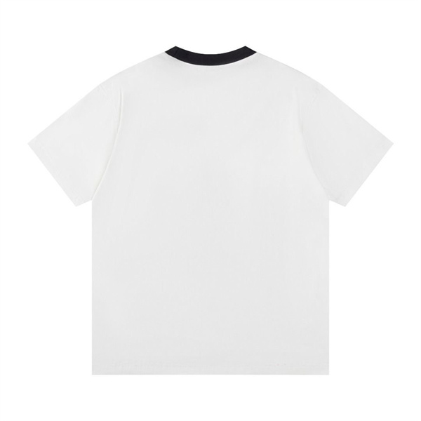 ホワイト リンガーTシャツ AMI PARIS 胸元ロゴ アミパリス コピー ブラックリブ 半袖 クルーネック