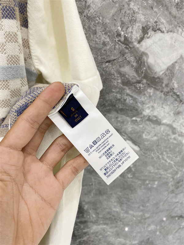 ホワイト 半袖ニットポロ Louis Vuitton チェック切替 ルイヴィトン コピー LVロゴジャカード 襟付き ボタンフロント