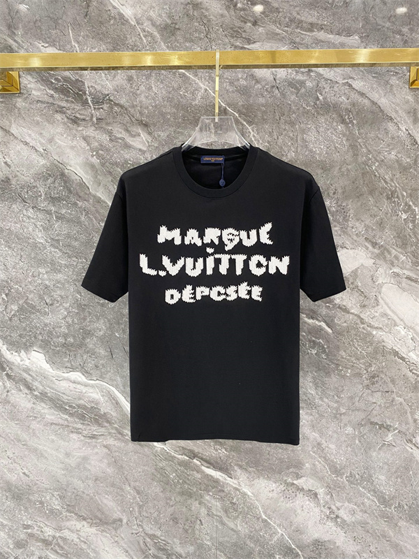 ライトブルー 半袖Tシャツ Louis Vuitton フロント英字ロゴ ルイヴィトン コピー ふわふわ文字プリント クルーネック