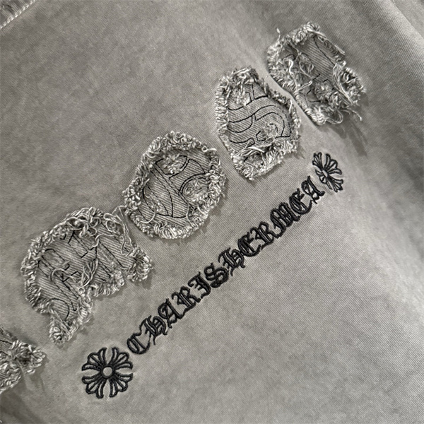  ウォッシュグレー 半袖Tシャツ Chrome Hearts 胸元ロゴプリント クロムハーツ コピー ヴィンテージ加工 クルーネック