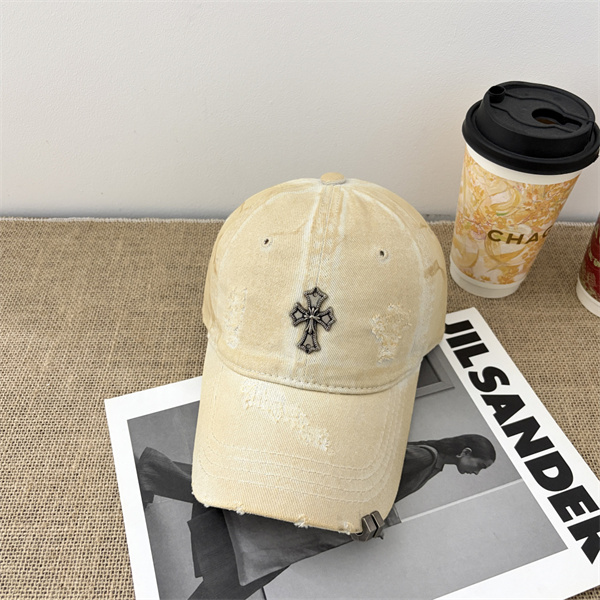 イエロー ダメージキャップ Chrome Hearts クロムハーツ コピー クロス刺繍 ベースボールキャップ カーブブリム ヴィンテージ加工