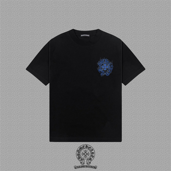 ウォッシュグレー 半袖Tシャツ Chrome Hearts 胸元ロゴプリント クロムハーツ コピー ヴィンテージ加工 クルーネック