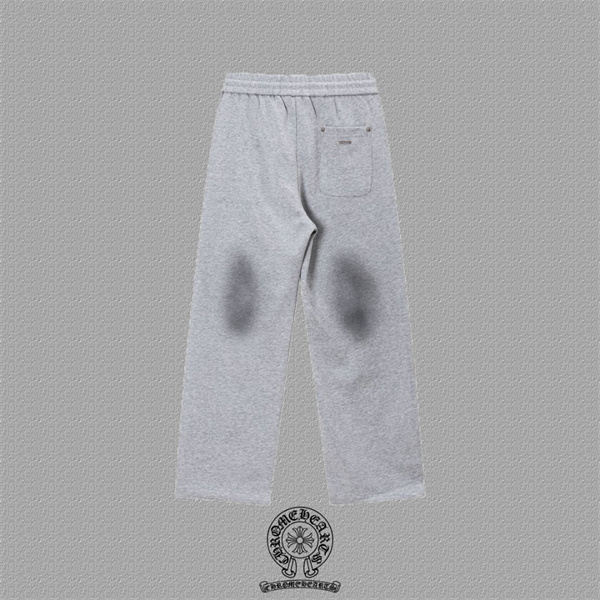 グレー スウェットパンツ Chrome Hearts クロムハーツ コピー クロスロゴ 膝ウォッシュ加工 ドローコード付き イージーパンツ