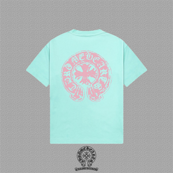 ミントグリーン ホワイト 半袖Tシャツ Chrome Hearts フロントロゴ クロムハーツ コピー クロス文字プリント クルーネック シンプルデザイン