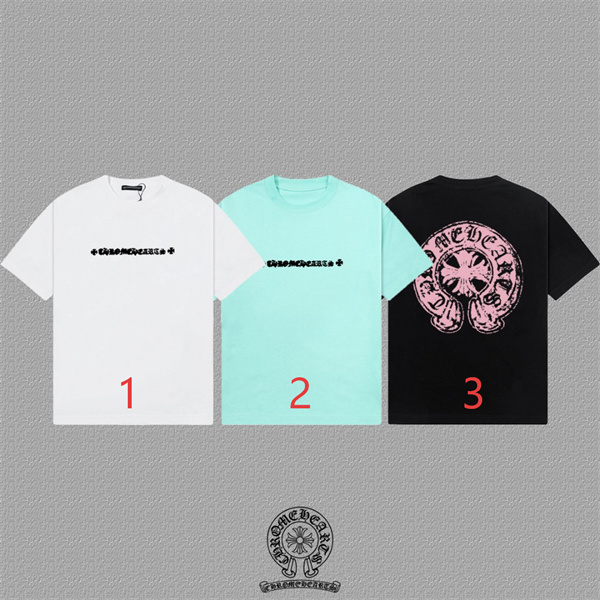ミントグリーン ホワイト 半袖Tシャツ Chrome Hearts フロントロゴ クロムハーツ コピー クロス文字プリント クルーネック シンプルデザイン