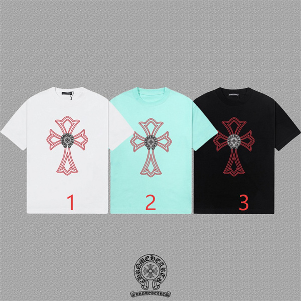  ミントグリーン ホワイト 半袖Tシャツ Chrome Hearts クロスプリント クロムハーツ コピー フロントビッグロゴ クルーネック カジュアルトップス