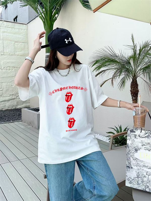  ミントグリーン Tシャツ Chrome Hearts リップロゴ クロムハーツ コピー 半袖 丸首 レッドグラフィック カジュアルトップス