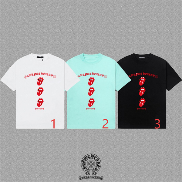  ミントグリーン Tシャツ Chrome Hearts リップロゴ クロムハーツ コピー 半袖 丸首 レッドグラフィック カジュアルトップス