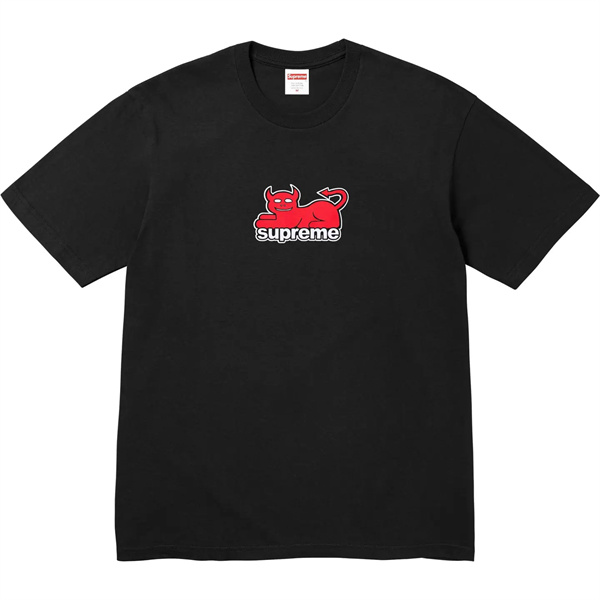 ブラック 半袖Tシャツ Supreme デビルロゴ シュプリーム コピー クルーネック ストリートトップス