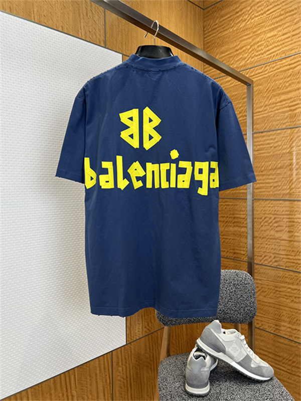ライムイエロー 半袖Tシャツ BALENCIAGA ビッグロゴプリント バレンシアガ コピー オーバーサイズ クルーネック メンズカジュアル
