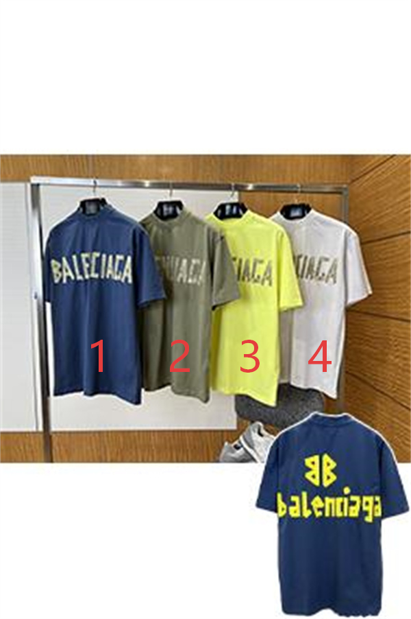 ライムイエロー 半袖Tシャツ BALENCIAGA ビッグロゴプリント バレンシアガ コピー オーバーサイズ クルーネック メンズカジュアル
