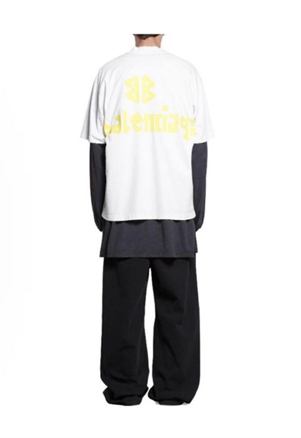 ライムイエロー 半袖Tシャツ BALENCIAGA ビッグロゴプリント バレンシアガ コピー オーバーサイズ クルーネック メンズカジュアル