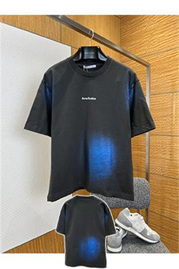 チャコールブラック 半袖Tシャツ Acne Studios 胸元ミニロゴ アクネストゥディオズ コピー クルーネック ゆったりシルエット