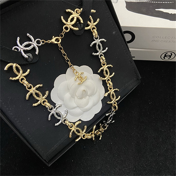 ゴールド シルバー ネックレス CHANEL ココマーク連結 シャネル コピー バイカラーチェーン カメリアチャーム付き アクセサリー