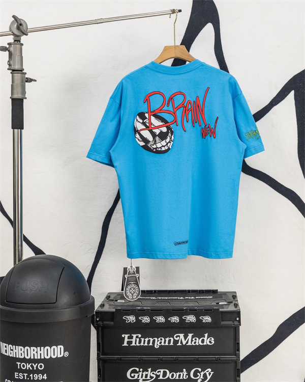 CHROME HEARTS クロムハーツ コピー メンズ 半袖Tシャツ ポケット付き ロゴプリント クルーネック ブルー