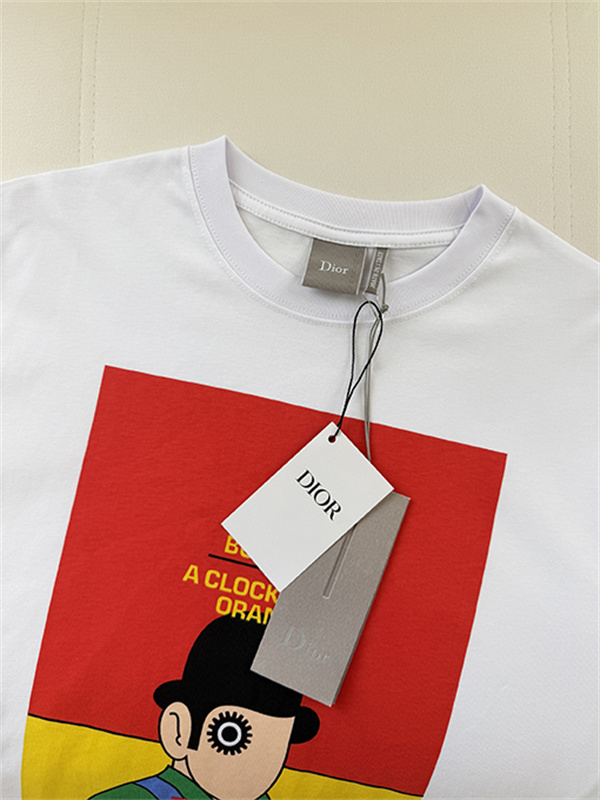 ホワイト 半袖Tシャツ Dior アートグラフィックプリント ディオール コピー カラーブロック クルーネック メンズカジュアル