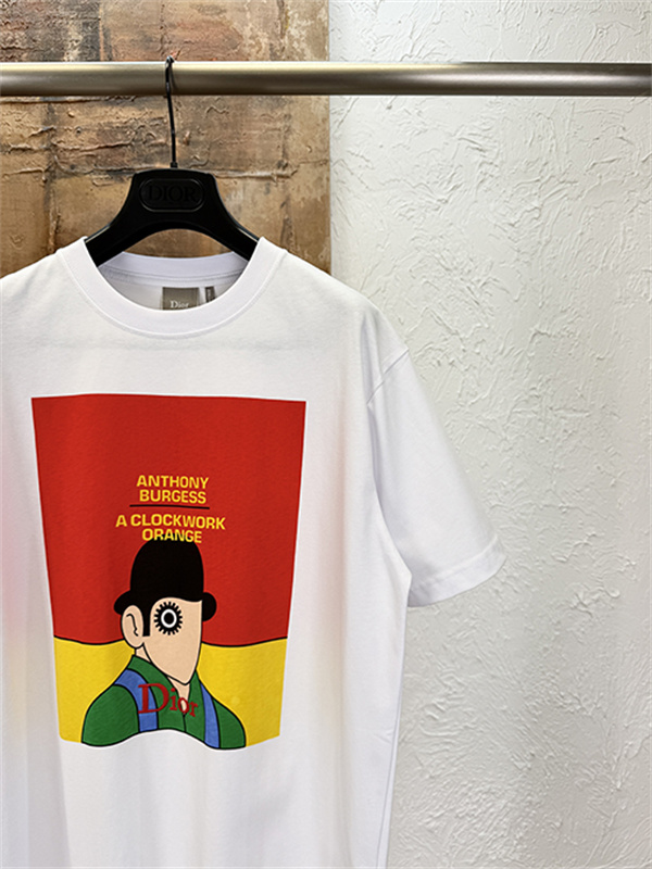 ホワイト 半袖Tシャツ Dior アートグラフィックプリント ディオール コピー カラーブロック クルーネック メンズカジュアル