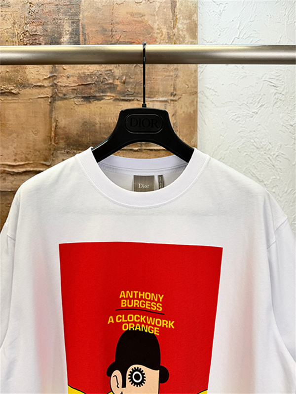 ホワイト 半袖Tシャツ Dior アートグラフィックプリント ディオール コピー カラーブロック クルーネック メンズカジュアル