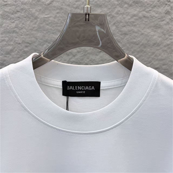 ビビッドピンク 半袖Tシャツ BALENCIAGA バレンシアガ コピー ダブルロゴプリント クルーネック ゆったりシルエット メンズカジュアル