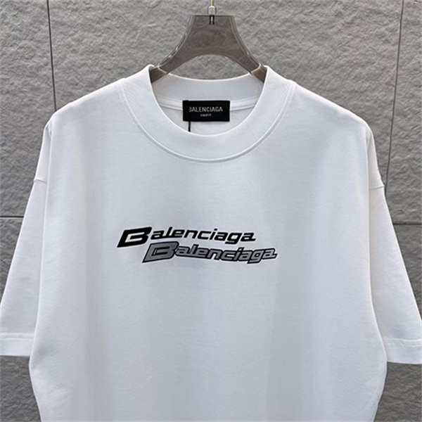 ビビッドピンク 半袖Tシャツ BALENCIAGA バレンシアガ コピー ダブルロゴプリント クルーネック ゆったりシルエット メンズカジュアル
