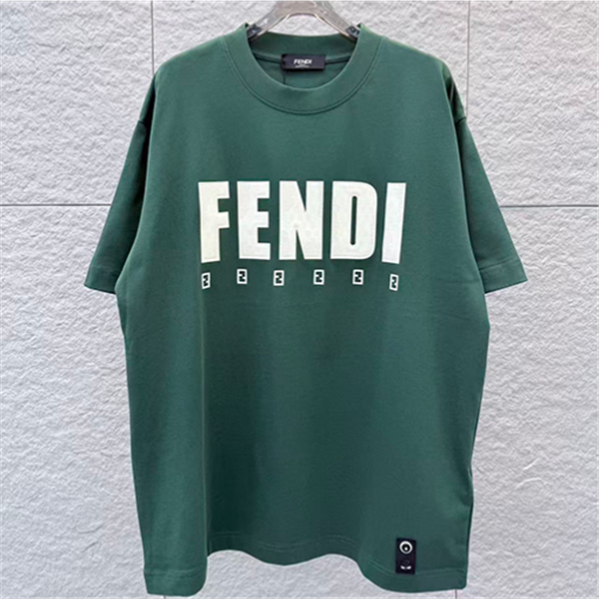  ディープグリーン 半袖Tシャツ FENDI フェンディ コピー ビッグロゴプリント FFミニパターン クルーネック ゆったりトップス
