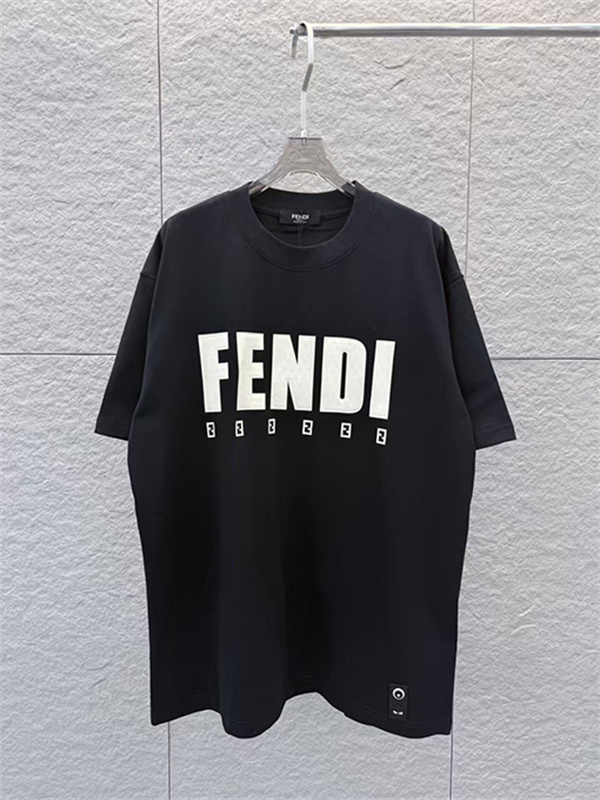  ディープグリーン 半袖Tシャツ FENDI フェンディ コピー ビッグロゴプリント FFミニパターン クルーネック ゆったりトップス