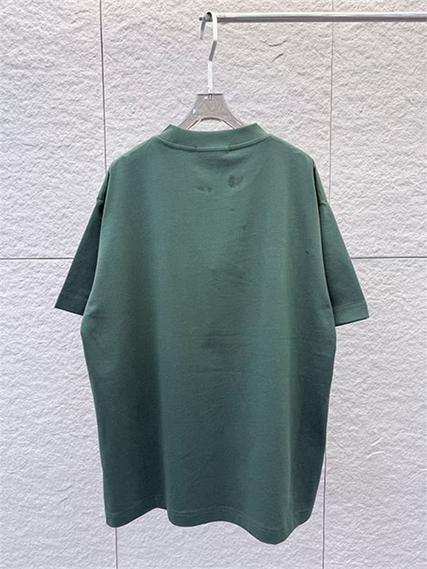  ディープグリーン 半袖Tシャツ FENDI フェンディ コピー ビッグロゴプリント FFミニパターン クルーネック ゆったりトップス
